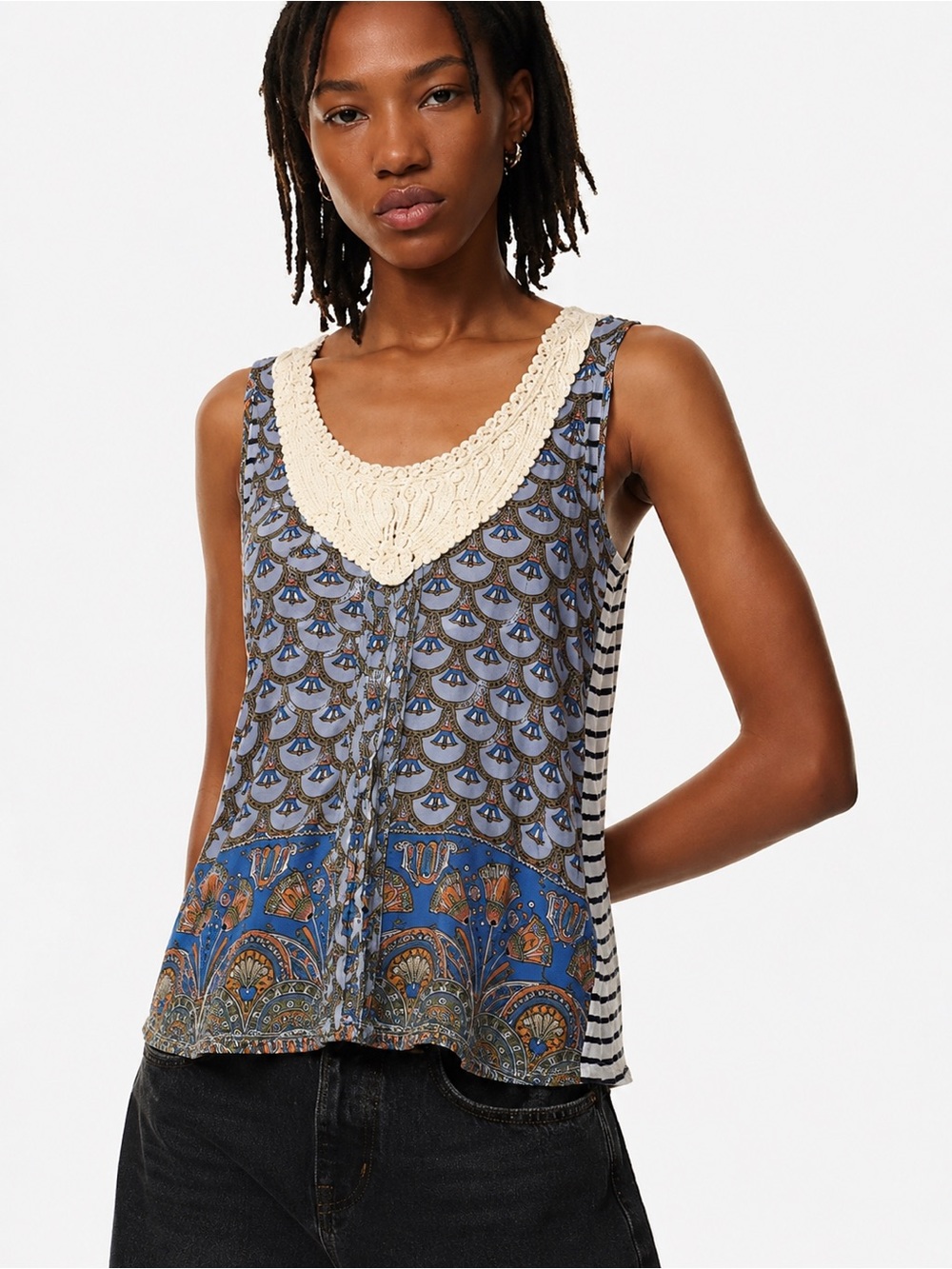 Anthropologie TINY Striped Tank Top Fan Print *128